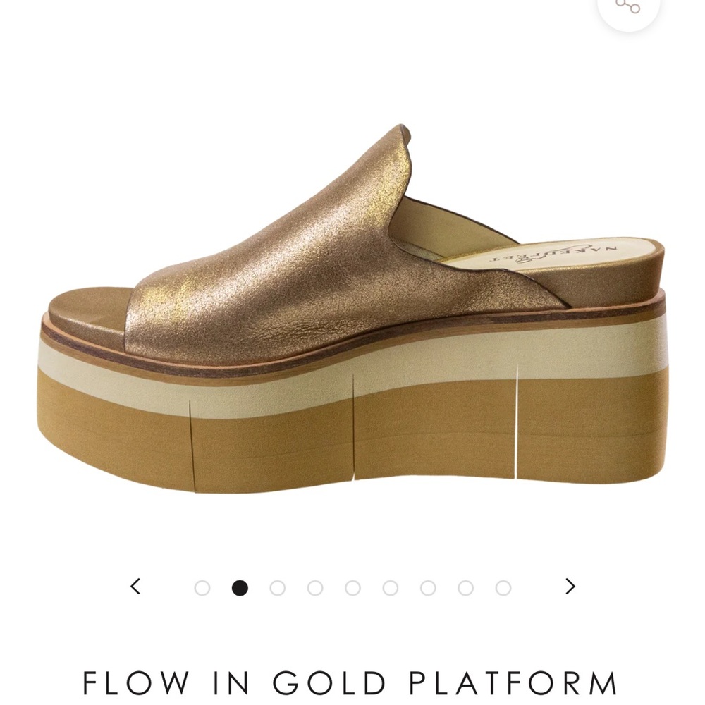 Naked Feet Metallic Gold Platform Slide with Layered Tan Sole - Picture 4 of 11